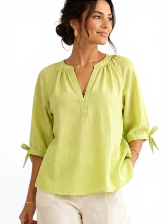 Jones New York Tops - Jones New York Women's Linen Blend Split Neck Top Lime Green Size XL